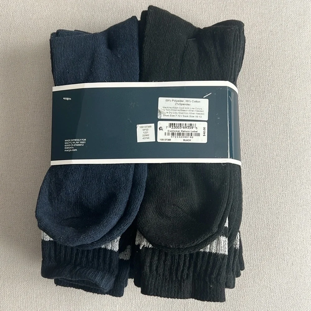 8-Pairs Club Room Black & Navy Crew Socks, Cushioned Size 10-13 New w/Tag